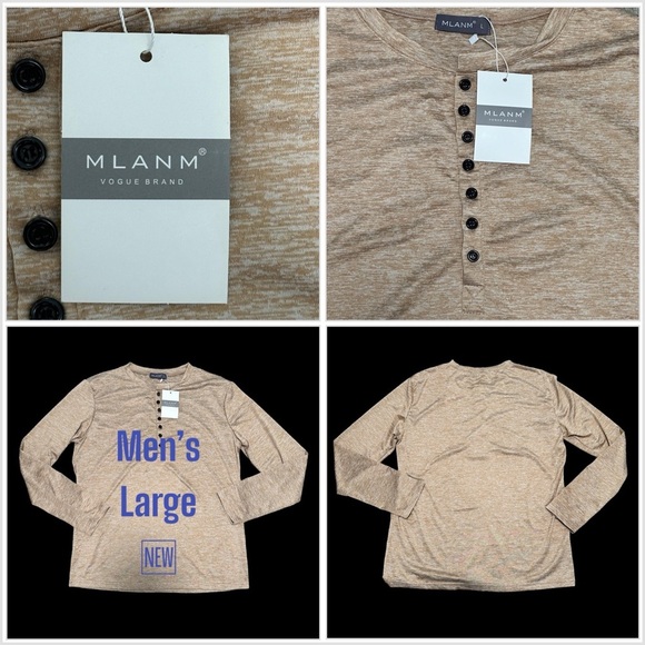 Men’s MYANM Vogue Brand Large Henley Long Sleeve T-Shirt Top Tee Gold Stretch - Picture 1 of 10